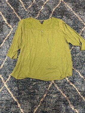 Lucky Brand Olive Green Scoop Neck Tunic Top 3/4 sheeve size 3X